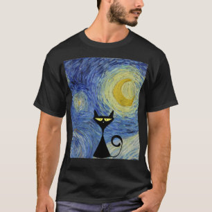 Black Cat Van Gogh Starry Night Museum Älskare Awe T Shirt