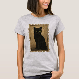 Black Cat - Vintage Halloween Frimärke T Shirt