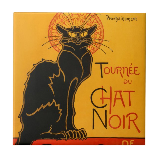 Black Cat Vintage Halloween Steinlen Poster Kakelplatta (Framsidan)
