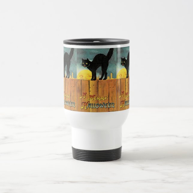 Black Cat Vintage Halloween Theme Mugg (Center)