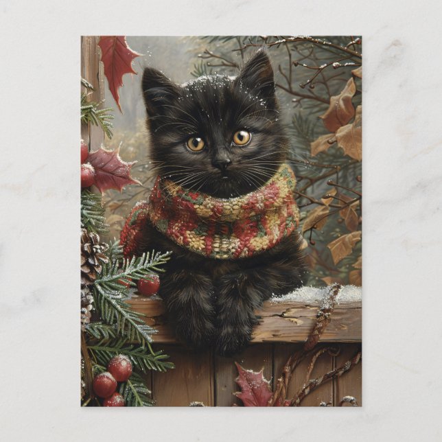 Black Cat Vintage jul Vykort (Framsida)