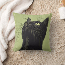 Black Cat Vintage Lino Skriv ut 16-tums Cushion