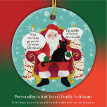 Black Cat Visits Santa Funny Anpassningsbar Photo Julgransprydnad Keramik<br><div class="desc">Husdjur är en familj. Vad skulle din svarta katt be Santa tassar om som julklapp? Ett kontrakt med maskin? Slutet på dammsugaren? Att vara en enda katt? Låt din fantasi och bekanta dig med din katt personalisera denna roliga julprydnad. Den här söta prydnadsformen av katt finns med flera olika kattsorter...</div>