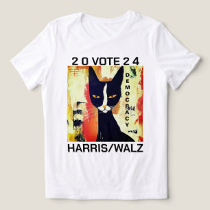 Black Cat Vote for Harris/Watz T-Shirt