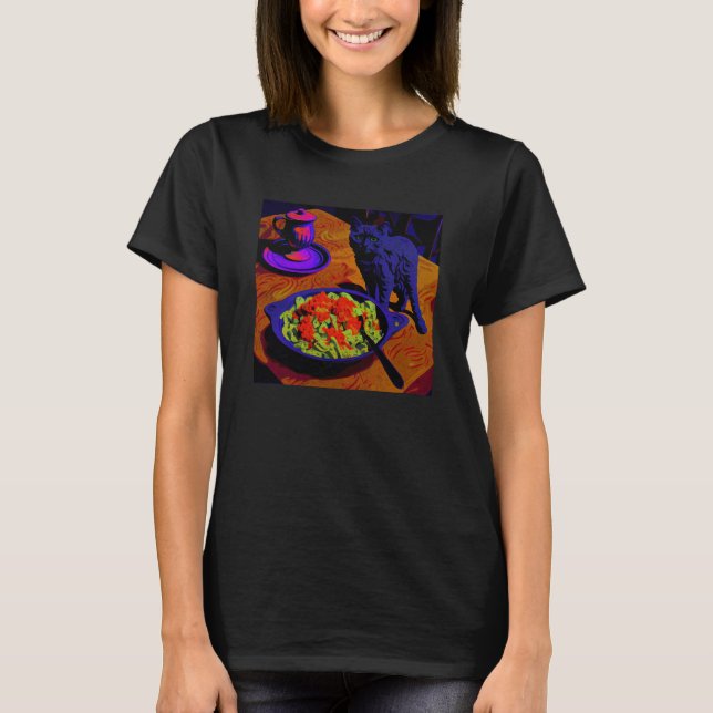 Black Cat Walking Mac And Cheese  1 T Shirt (Framsida)