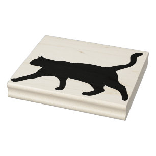 Black Cat Walking Silhouette Rubber Frimärke Stämpel