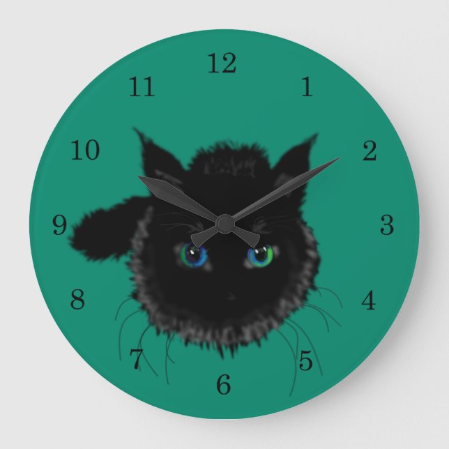 Black Cat Wall Clock - Anpassningsbar Färg Stor Klocka (Framsida)