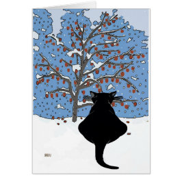 Black Cat Watching Snö Hälsningskort