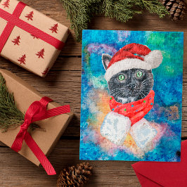 Black Cat Watercolor jul Scarf jul Pussel