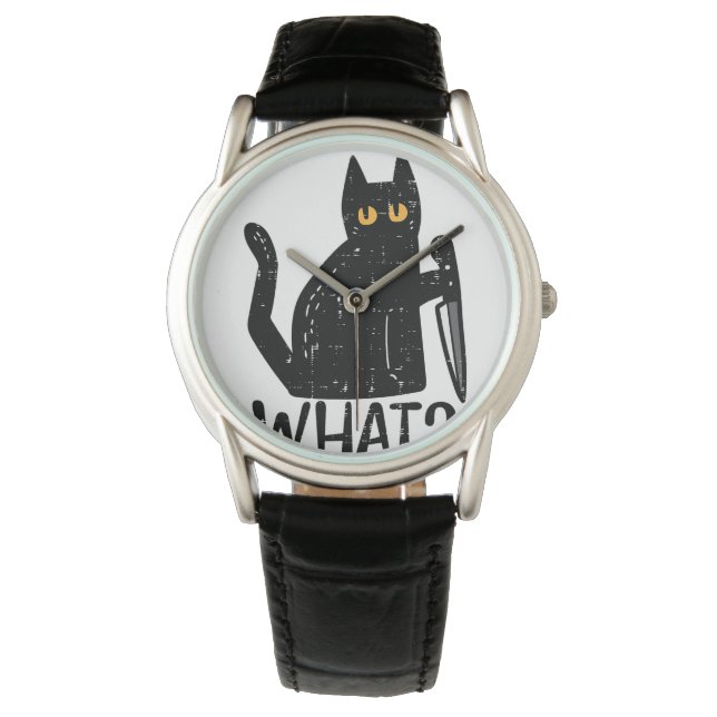 Black Cat What Knivar Funny Murderous Halloween Pe Armbandsur (Framsida)
