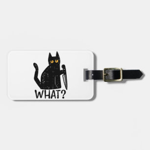 Black Cat What Knivar Funny Murderous Halloween Pe Bagagebricka