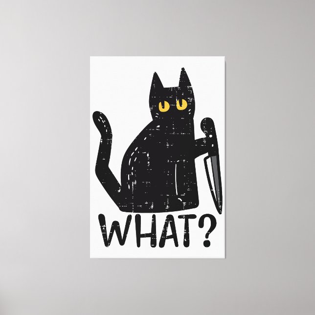 Black Cat What Knivar Funny Murderous Halloween Pe Canvastryck (Framsida)