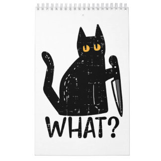 Black Cat What Knivar Funny Murderous Halloween Pe Kalender