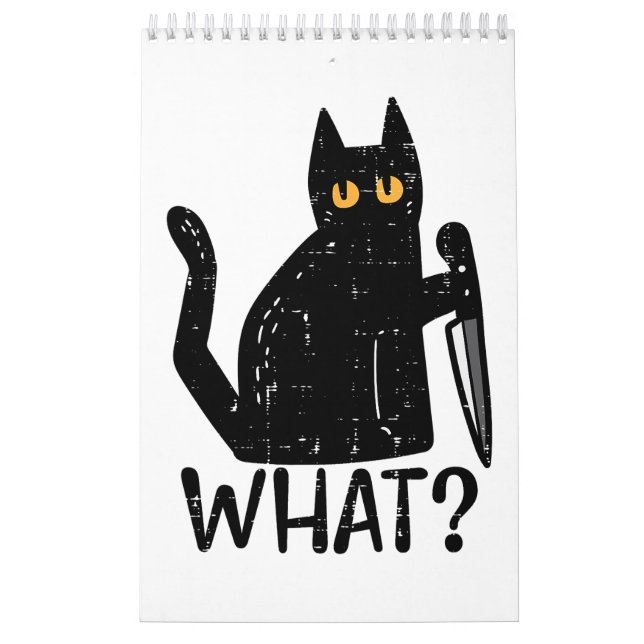 Black Cat What Knivar Funny Murderous Halloween Pe Kalender (Omslag)