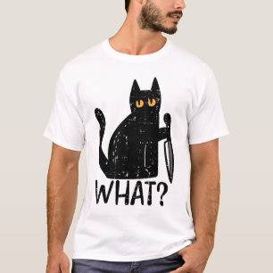 Black Cat What Knivar Funny Murderous Halloween T Shirt