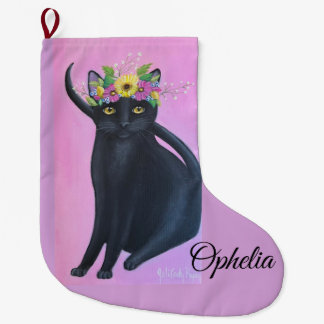 Black Cat Whimsical Art Stor Julstrumpa