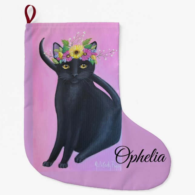 Black Cat Whimsical Art Stor Julstrumpa (Framsidan)