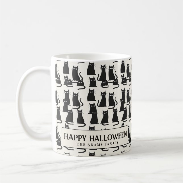 Black Cat white Halloween Coffee Mugg (Vänster)