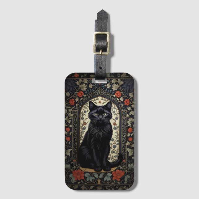 Black Cat William Morris Inspired Bagagebricka (Framsida vertikal)