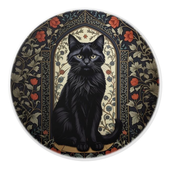 Black Cat William Morris Inspired Knopp (Framsidan)