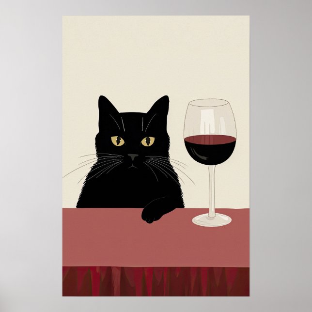 Black Cat Wine Lover Funny Poster (Framsidan)
