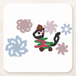 Black cat winter  underlägg papper kvadrat