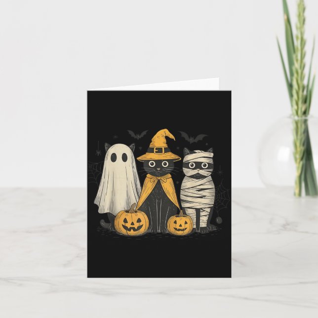 Black Cat Witch Ghost Y Halloween Pumpkin Men Kids Kort (Framsida)