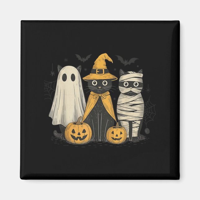 Black Cat Witch Ghost Y Halloween Pumpkin Men Kids Magnet (Framsidan)