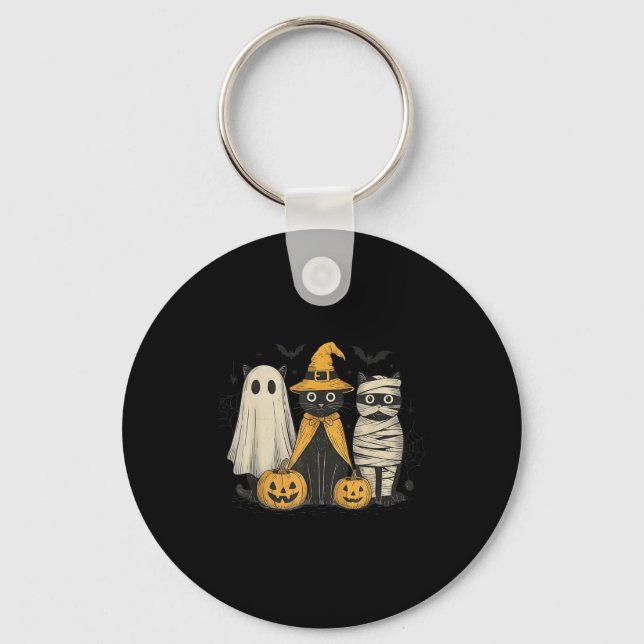 Black Cat Witch Ghost Y Halloween Pumpkin Men Kids Nyckelring (Framsida)