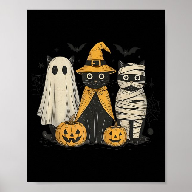 Black Cat Witch Ghost Y Halloween Pumpkin Men Kids Poster (Framsidan)