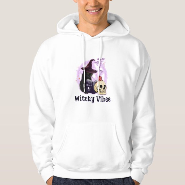 Black Cat Witch Halloween Hoodie (Framsida)