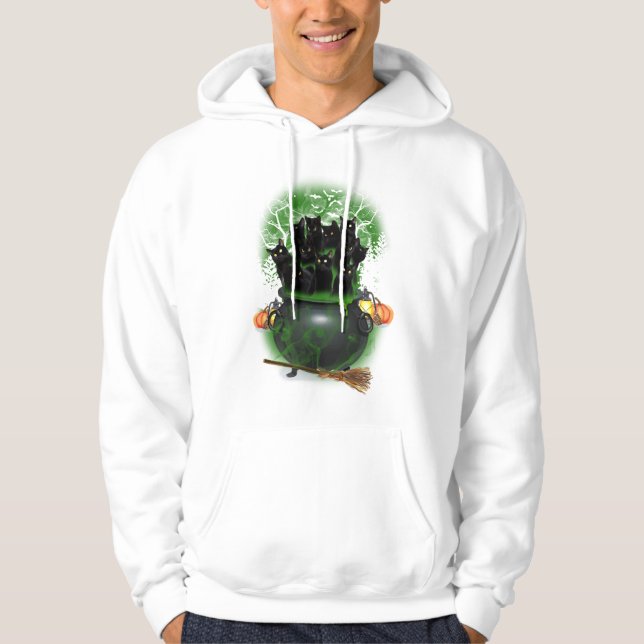 Black Cat Witch Halloween Tshirt Hoodie (Framsida)