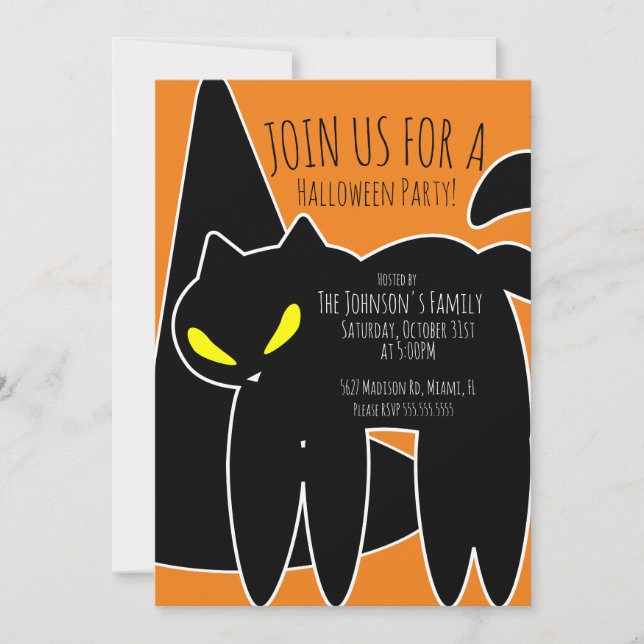 Black Cat Witch Hat Halloween fest-inbjudan Inbjudningar (Framsida)