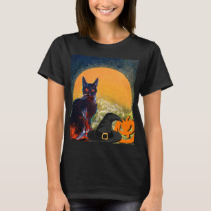 BLACK CAT,WITCH HAT OCH PUMPKINS HALLOWEEN FEST T-SHIRT