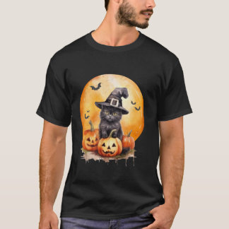 Black Cat Witch Hat Pumpkin för kvinnor Kids Girls T Shirt