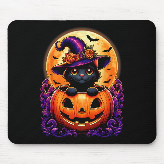 Black Cat Witch Hat Pumpkin Funny Halloween Manar  Musmatta (Framsidan)