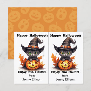 Black Cat Witch Hat School Party Halloween-kort Vykort