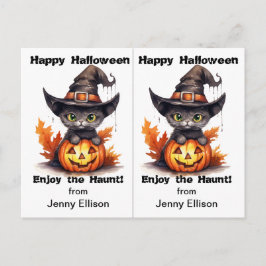 Black Cat Witch Hat School Party Halloween-kort Vykort