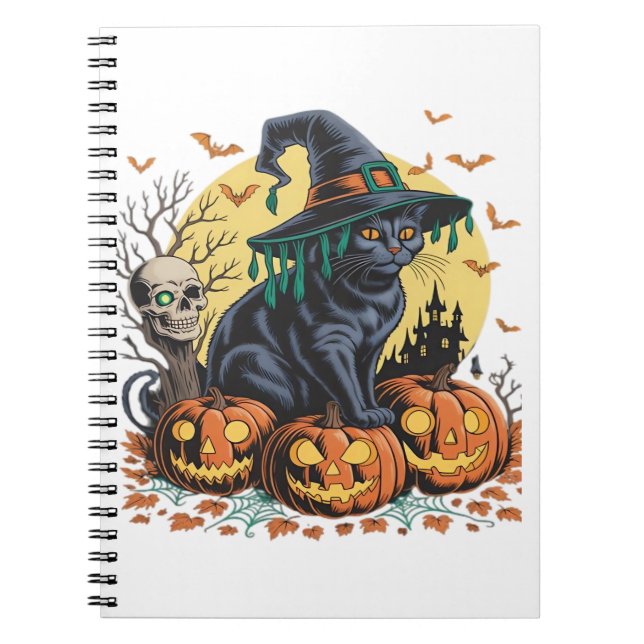 Black Cat Witch Scary Halloween Pumpkin Oversized Anteckningsbok (Framsidan)