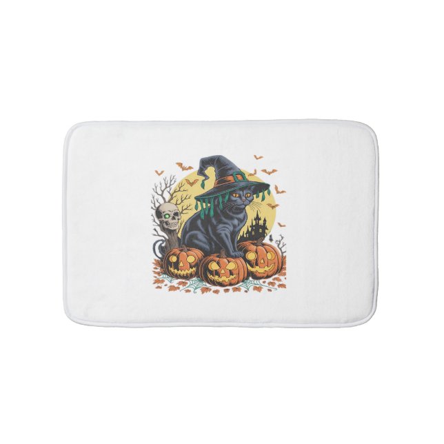 Black Cat Witch Scary Halloween Pumpkin Oversized Badrumsmatta (Framsidan)