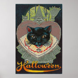 Black Cat Witch Witching Hour Full Moon Poster