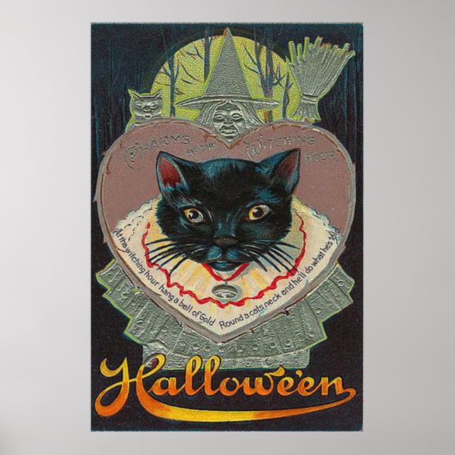 Black Cat Witch Witching Hour Full Moon Poster (Framsidan)