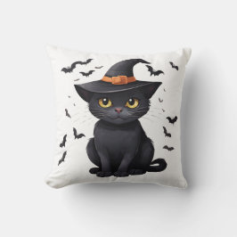 Black Cat Witches Hat Halloween Fall Spooky Cute Kudde