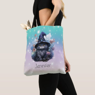 Black Cat Witches Hat Rainbow Pastel Halloween Tygkasse