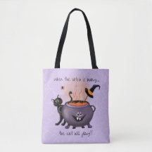 Black Cat & Witch's Cauldron Lila Halloween