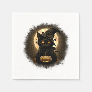 Black Cat Witchy Pumpkin Måne Spooky Halloween Wom Pappersservett