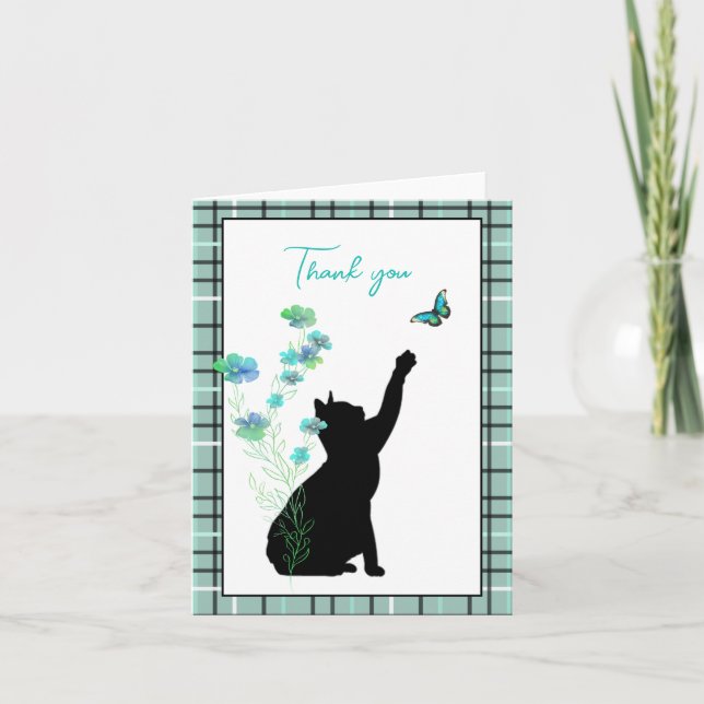 Black Cat with Flowers and Butterfly Tack Kort (Framsida)