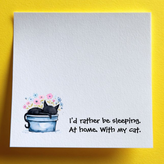 Black Cat with Flowers I'd Rather Be Sleeping Post-it Block (Skapare uppladdad)