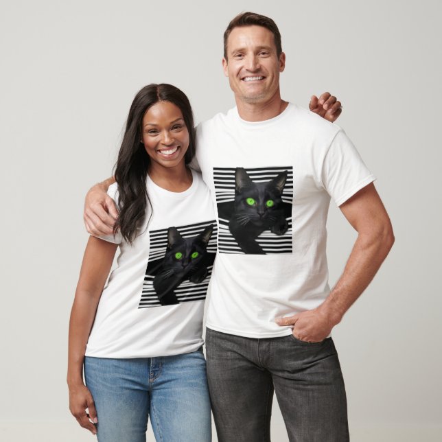Black Cat with Green eyes T Shirt (Unisex)