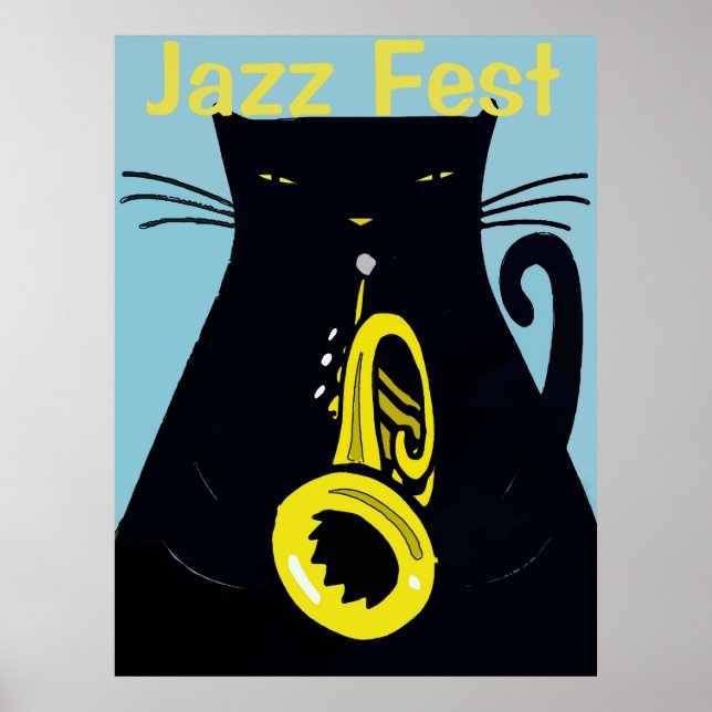 Black Cat with Trumpet, Jazz Poster (Framsidan)